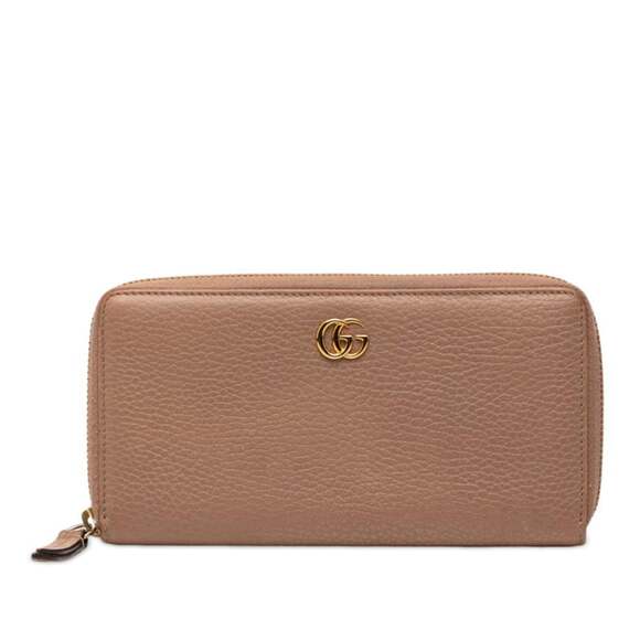 GUCCI Accessories - Gucci GG Marmont Round Zip Long Wallet 456117 Pink Beige Leather Women's GUCCI